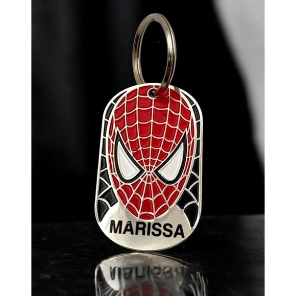 The Amazing Spider-Man Face Keychain Marissa Nameplate Silver Tone Marvel - Picture 1 of 6